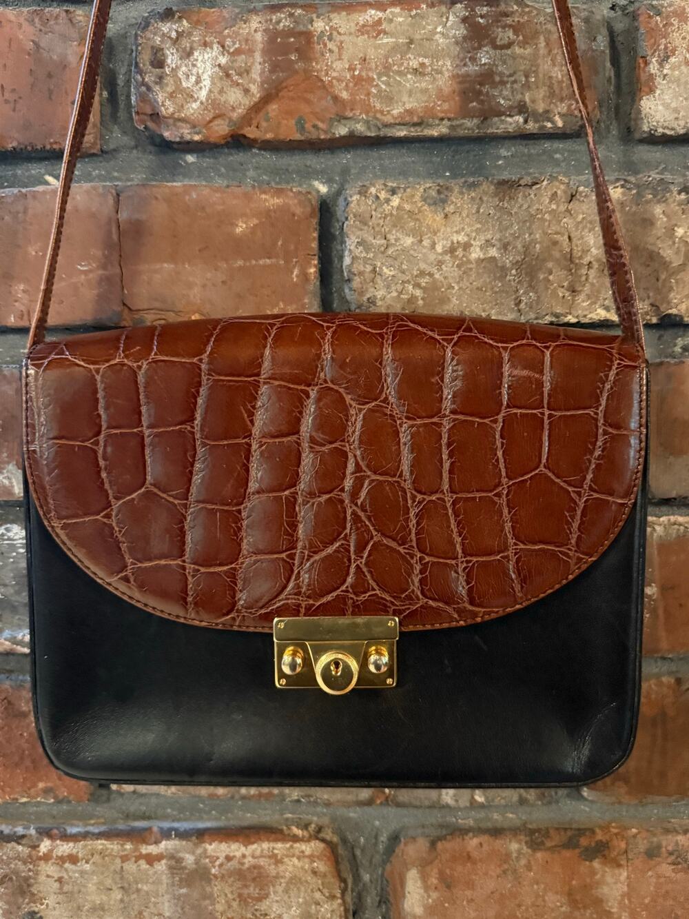 Vintage Pelletteria Artigiana GT Leather Crossbody Bag | Two-Tone Made in Italy